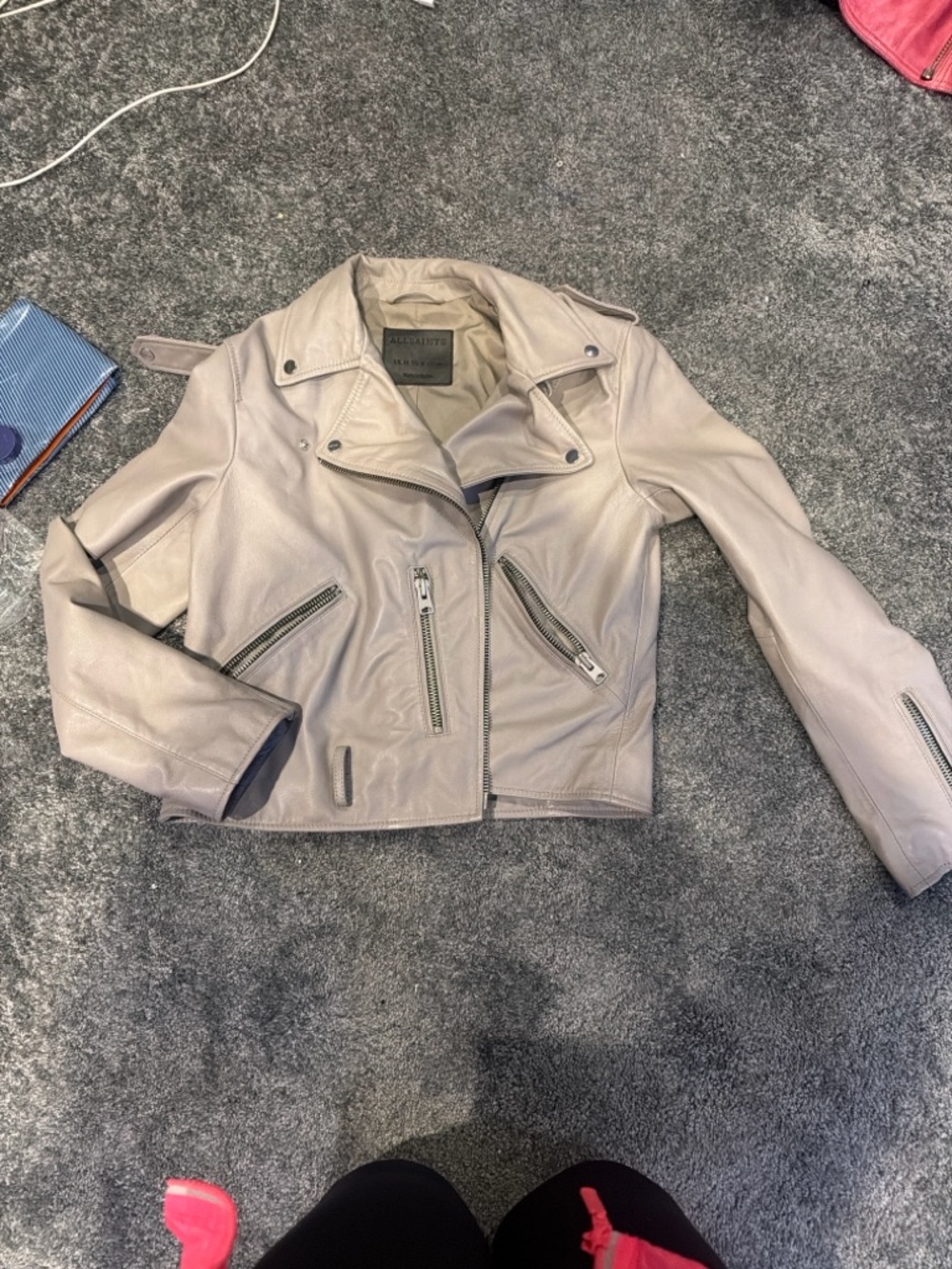 AllSaints Light Taupe Leather Moto Jacket NWOT